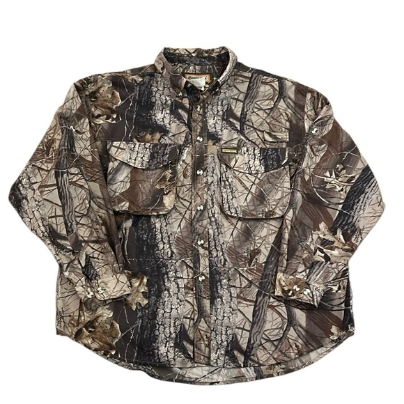 Remington Vented Camo Long Sleeve Shirt Button Front Realtree Hardwood Hunter XL - Picture 1 of 13
